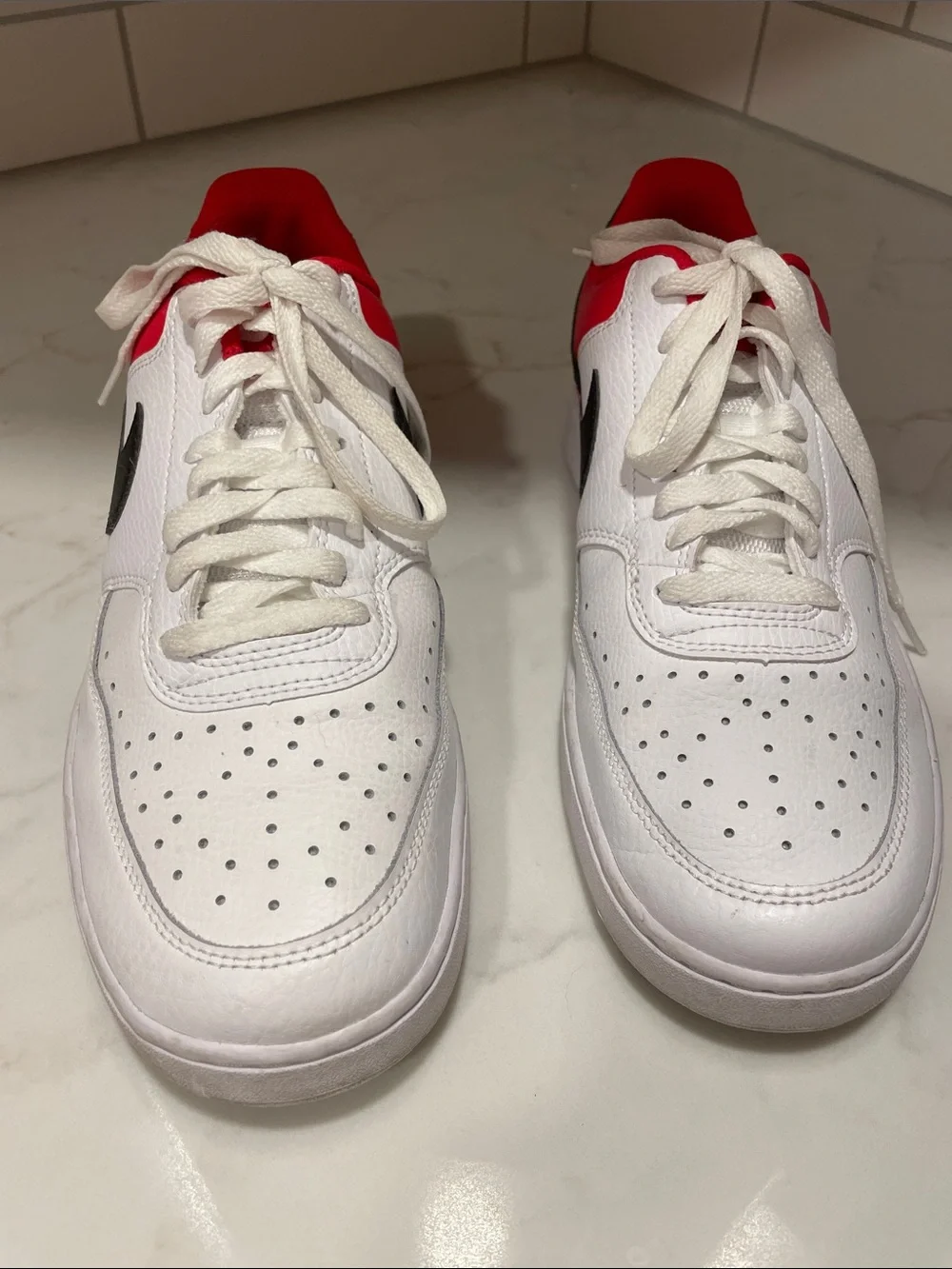 Nike court vision low top White Sneakers with Black and red